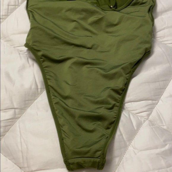 F21 Olive Green Belted High Leg One Piece Swimsuit - Picture 9 of 16